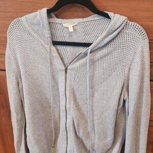 Eileen Fisher Sweater Womens Gray Full Zip Organic Cotton Mesh Knit Hoodie